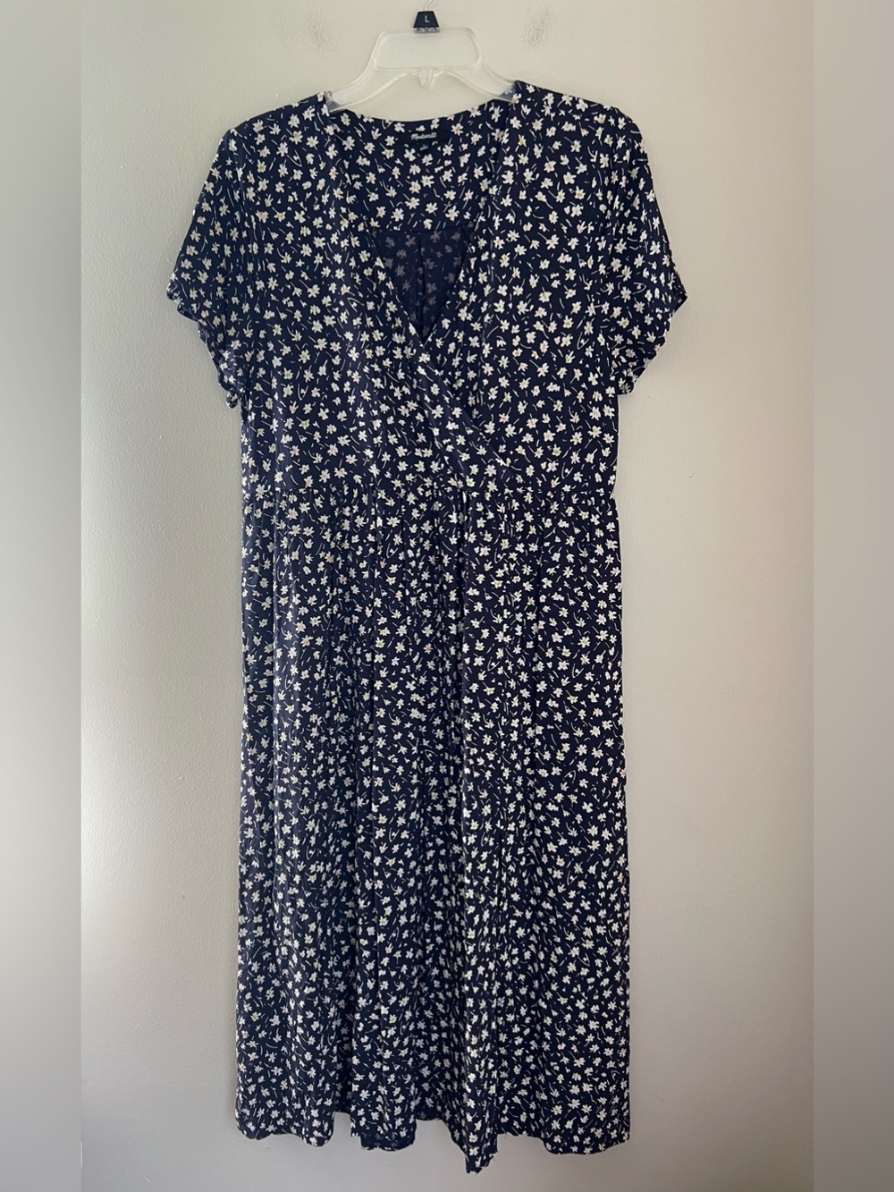 Madewell Midi Dress Women’s L Navy Ditzy Floral Viscose Pockets Short Sleeve